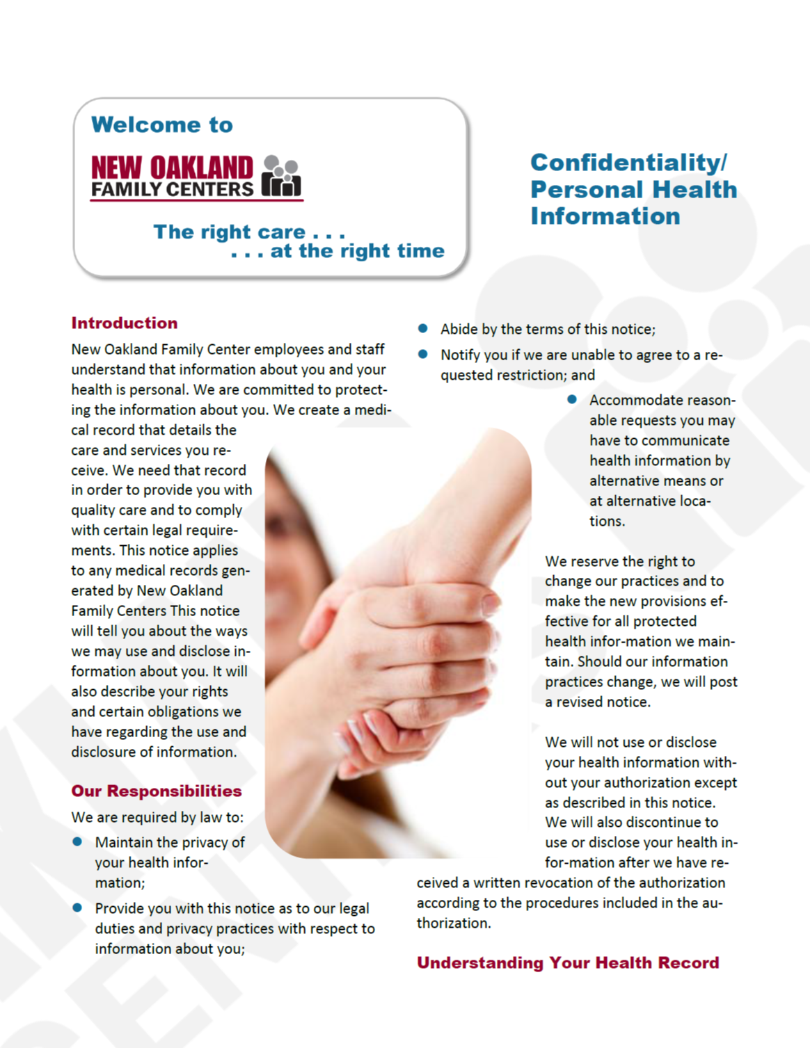 Confidentiality/Personal Health Information