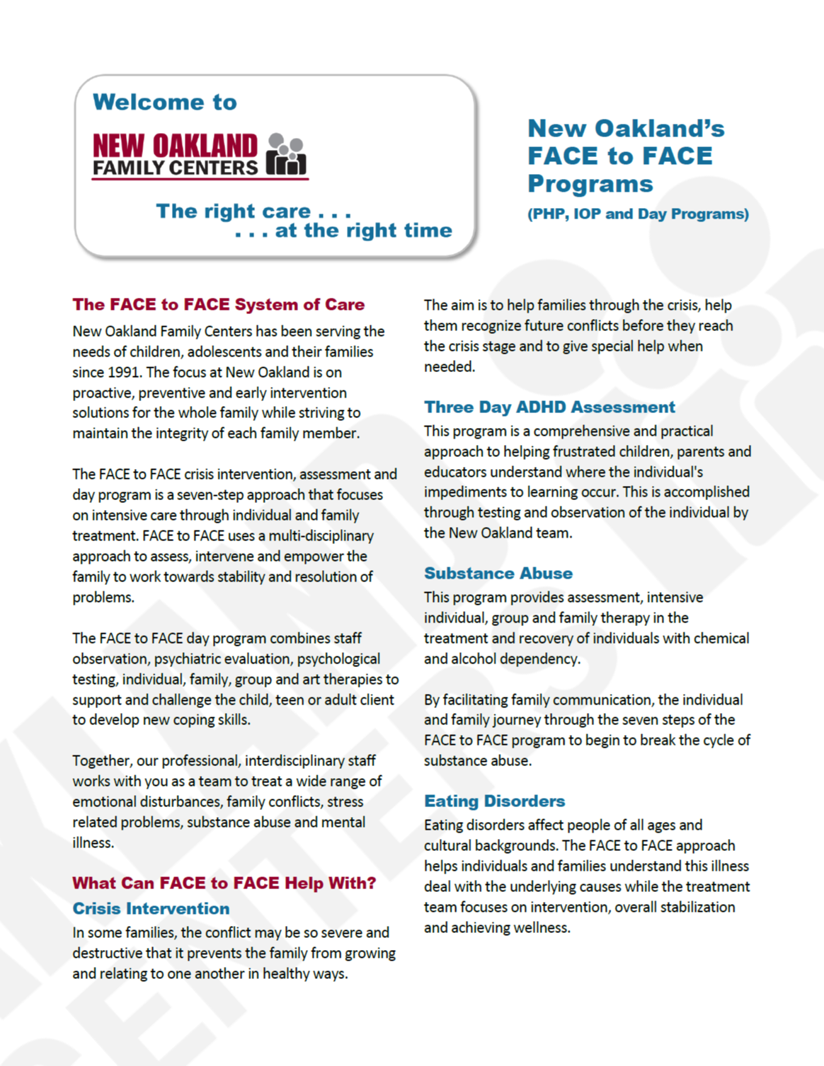 New Oakland's FACE to FACE Programs